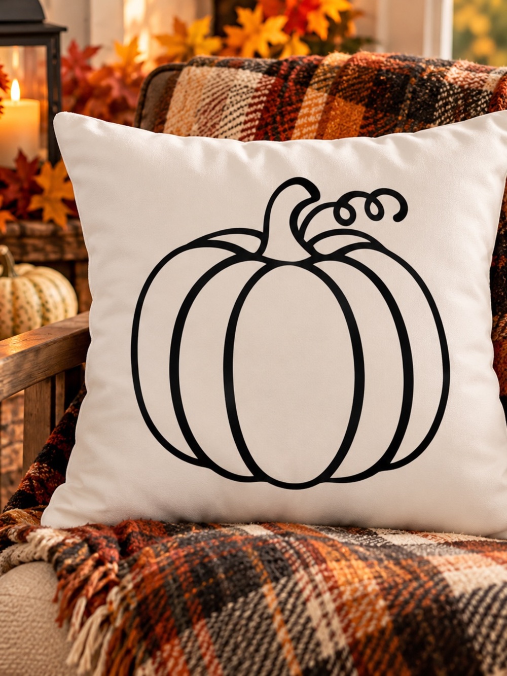 Neutral Pumpkin Outline Decorative Pillow case - Home Holiday